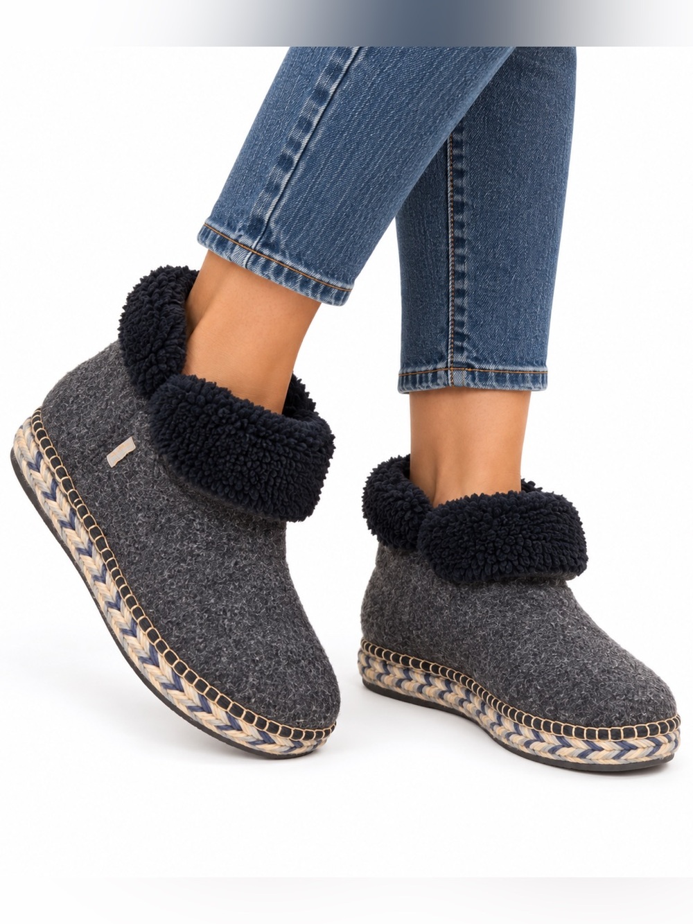 Toni Pons Gray Felt Faux Fur Espadrille Slipper Booties- Gorpcore/Cabin